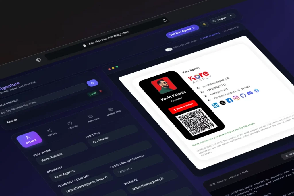 Kore Signature - generatore firma email HTML