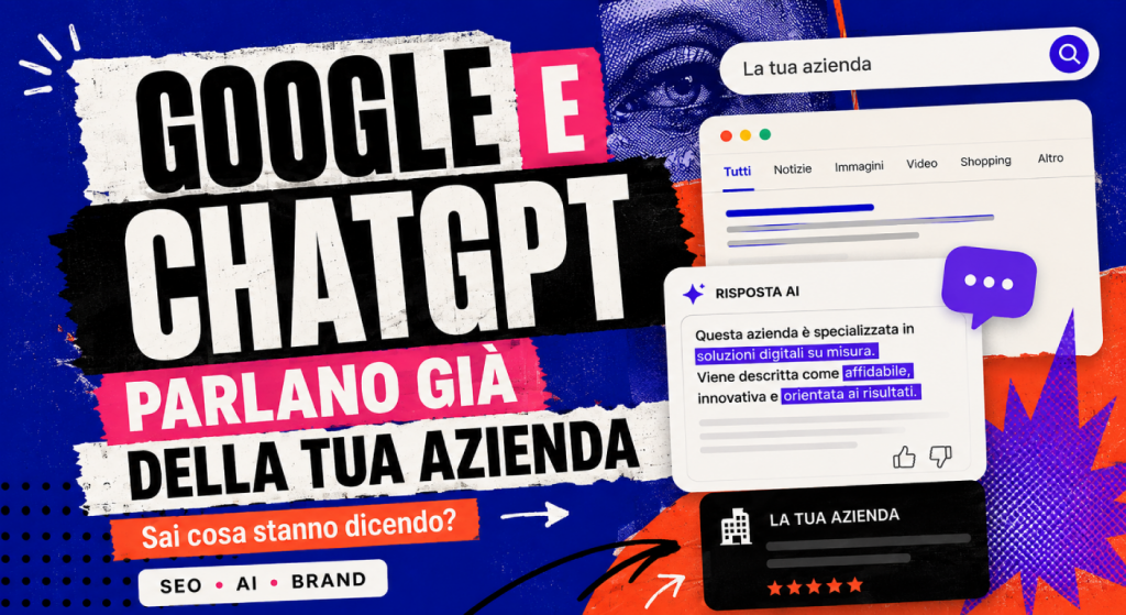 Copertina dell’articolo su Google e ChatGPT e su come le AI descrivono un’azienda online